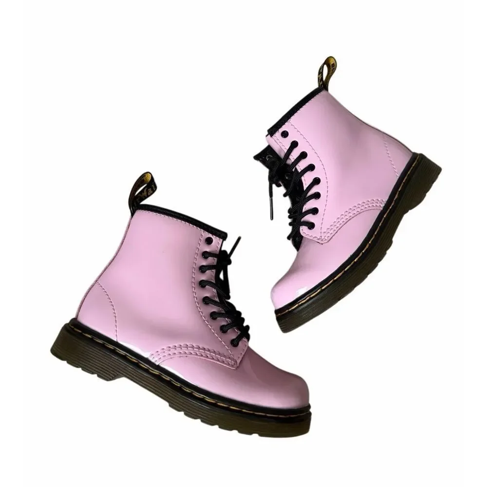 Dr. Martens Kids Girl Boots Patent‎ Leather Lace Up Pastel Pink 10